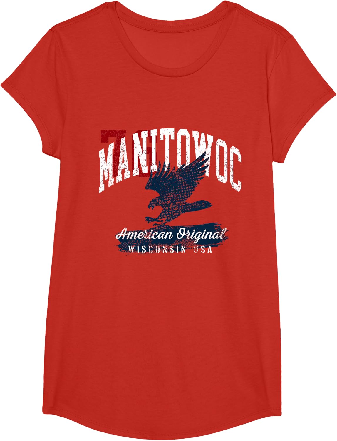Manitowoc Wisconsin Vintage Patriotic Sports Design T-Shirt - Girls Red