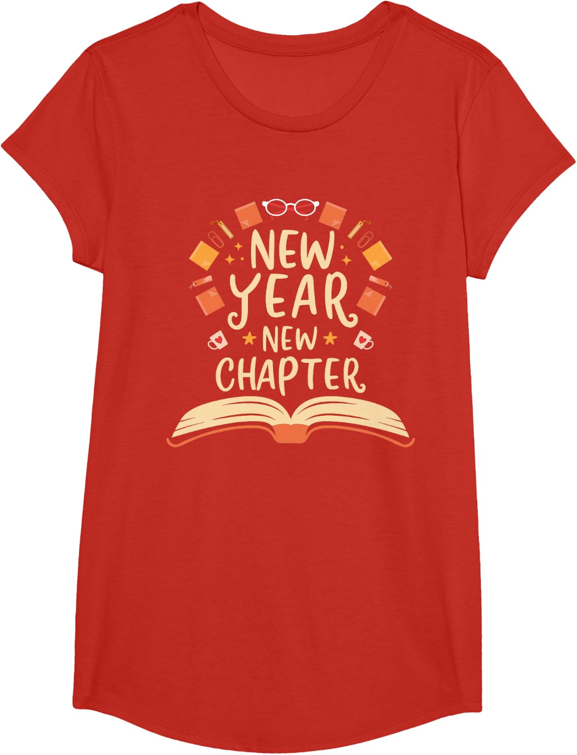 New Year New Chapter Happy New Year 2024 Book Lover T-Shirt - Girls Red