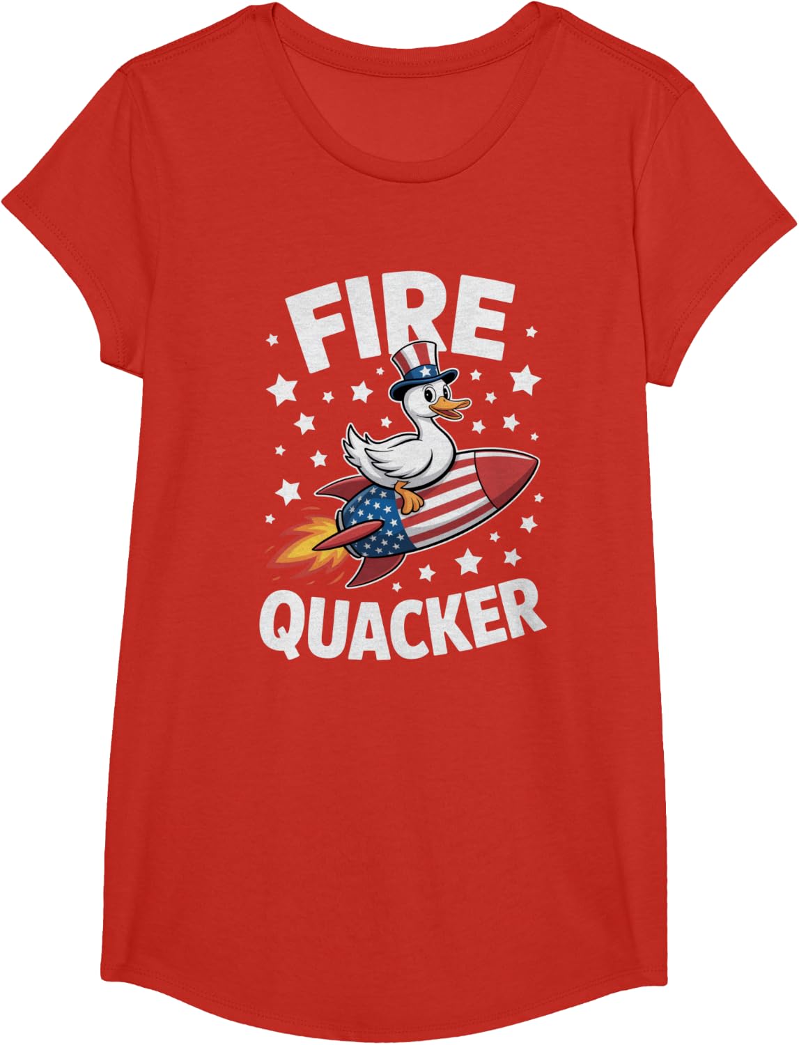Firequacker Duck On Firecracker Funny 4th Of July USA Kids T-Shirt - Girls Red