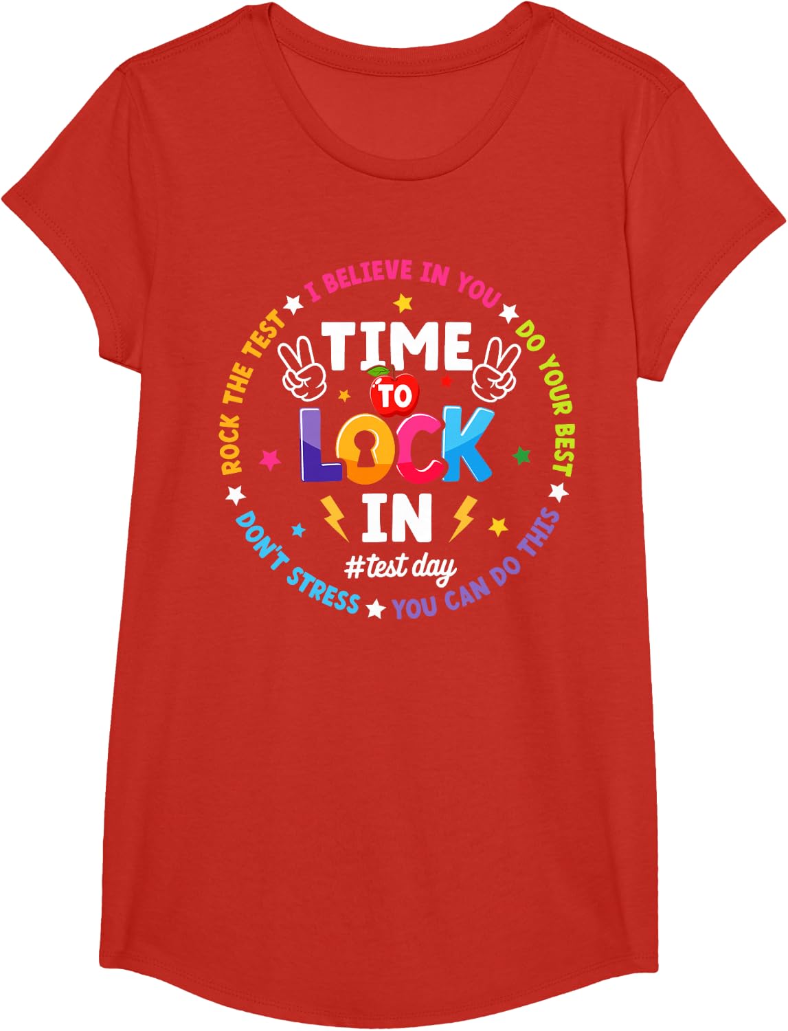 Time to Lock in Test Day Teacher Student Testing Motivation T-Shirt - Girls Red