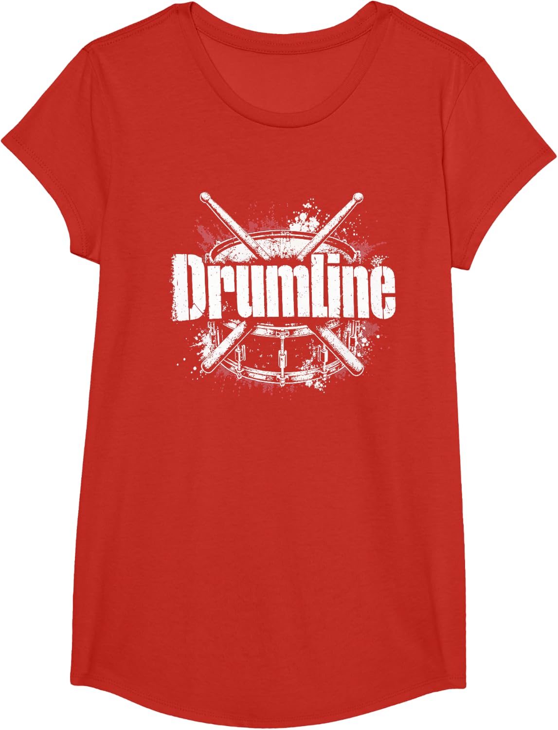 Drummer Drumsticks Distressed Red White Drum Design T-Shirt - Girls Red
