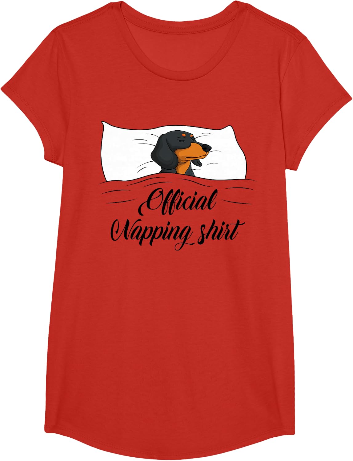 Sleeping Dachshund Pyjamas Dog Lover Gift Official Napping Tee T-Shirt - Girls Red