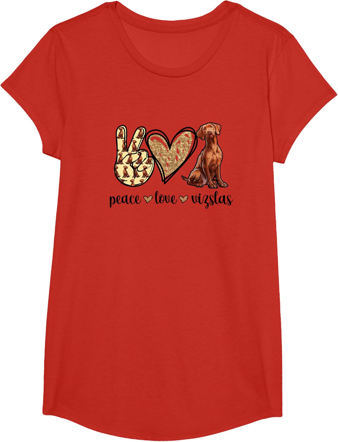 Funny Womens Girls Kids Peace Love Vizslas Dog Lover T-Shirt - Girls Red