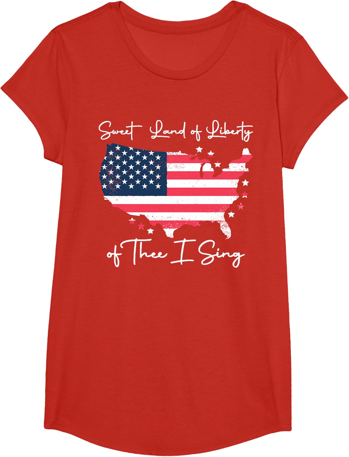 USA Map Sweet Land Of Liberty Of Thee I Sing 4th of July T-Shirt - Girls Red