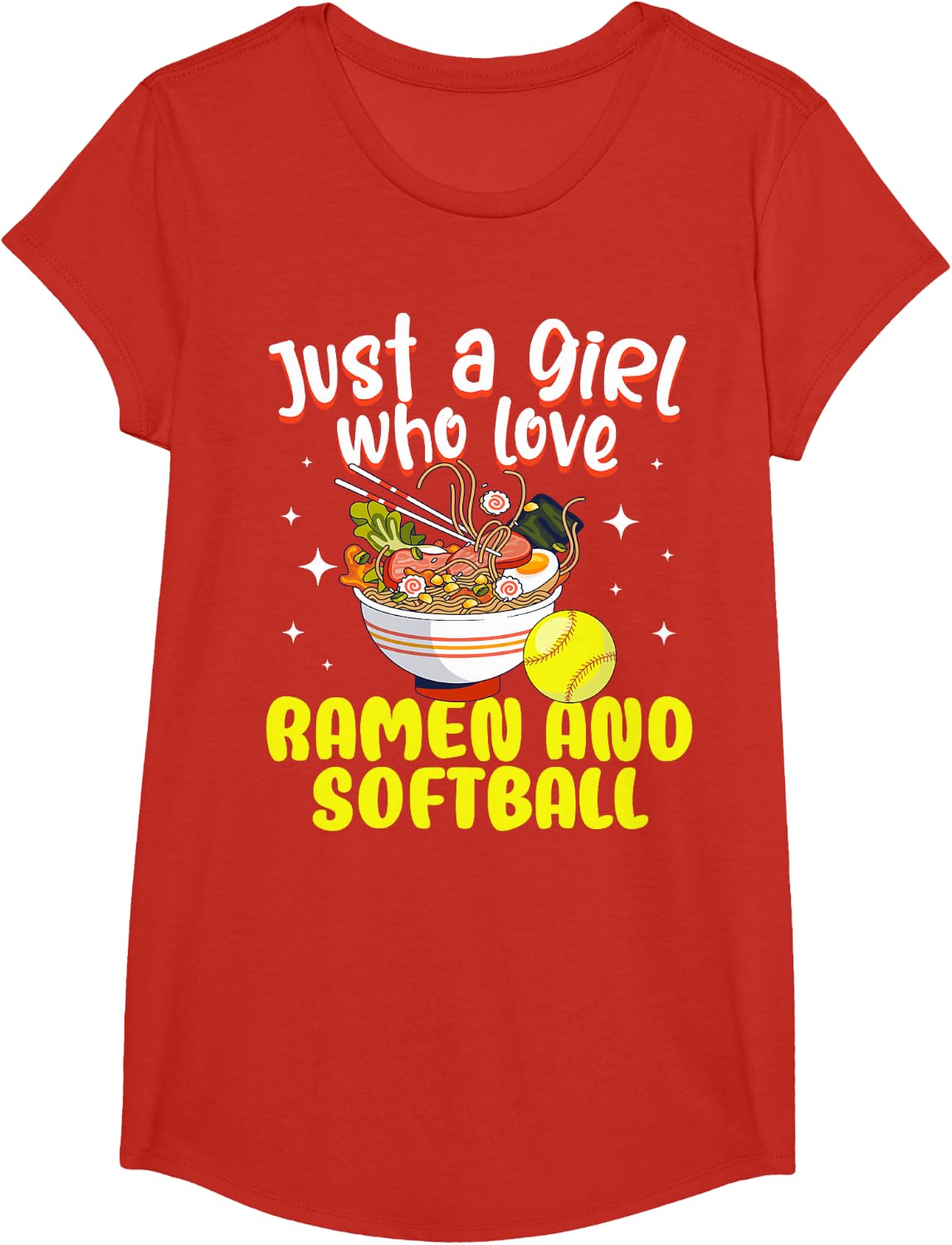 Just A Girl Who Loves Ramen And Softball Lovers Gifts T-Shirt - Girls Red