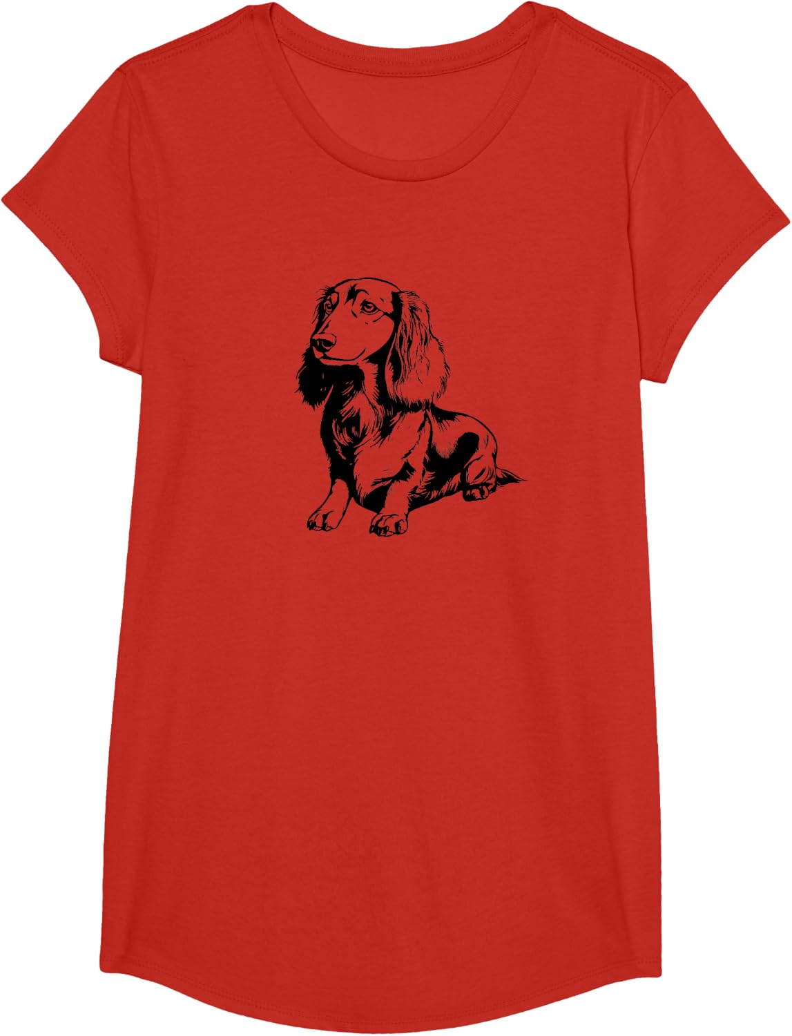 Mens Womens Retro Vintage Logo Long Haired Dachshund Lover T-Shirt - Girls Red