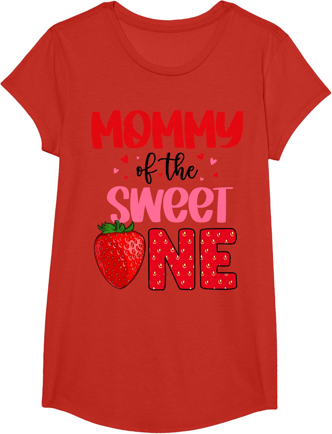 Mommy of The Sweet One Strawberry Birthday Family Party T-Shirt - Girls Red