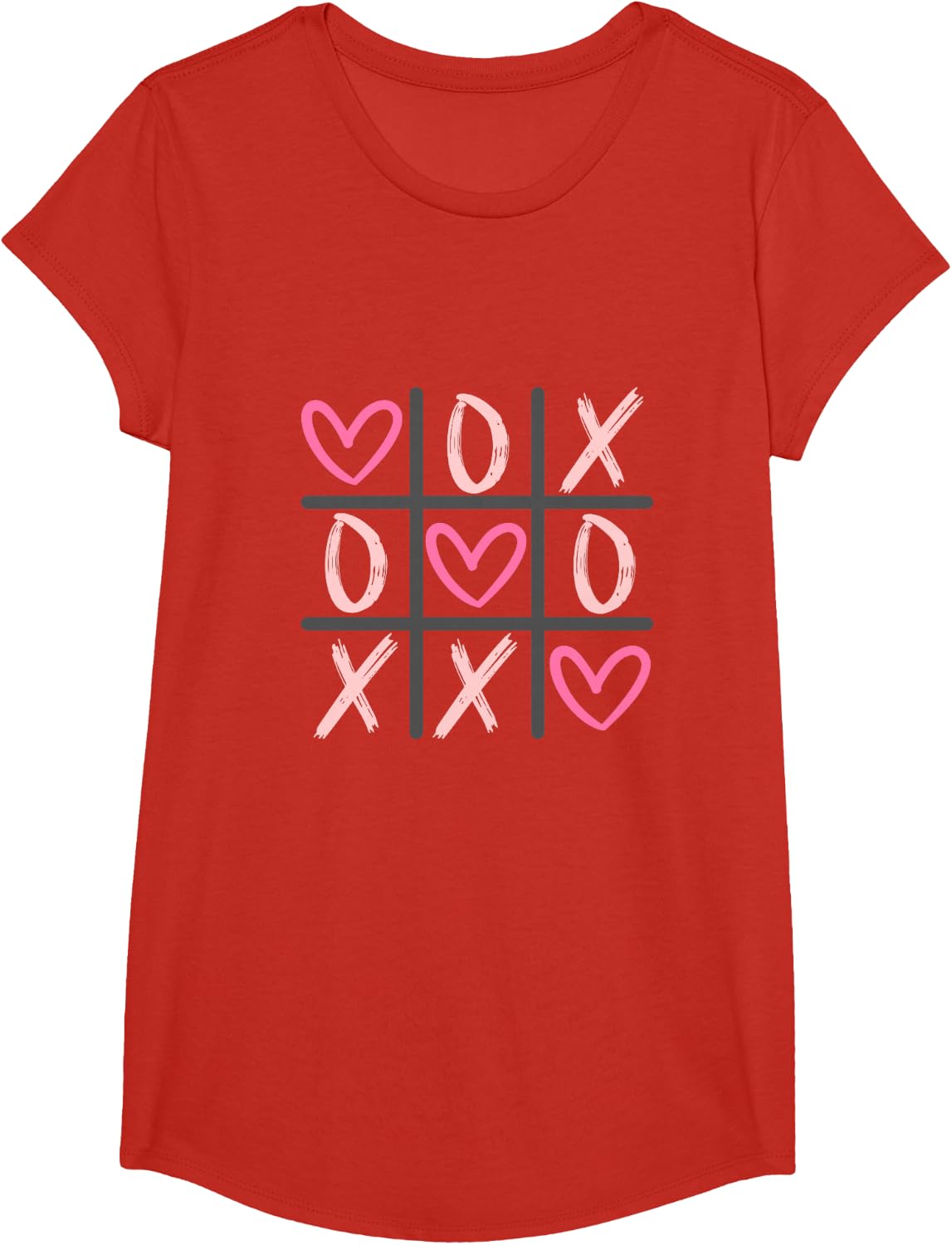 Hearts XOXO Tic-Tac-Toe Valentines for kids woman and men T-Shirt - Girls Red