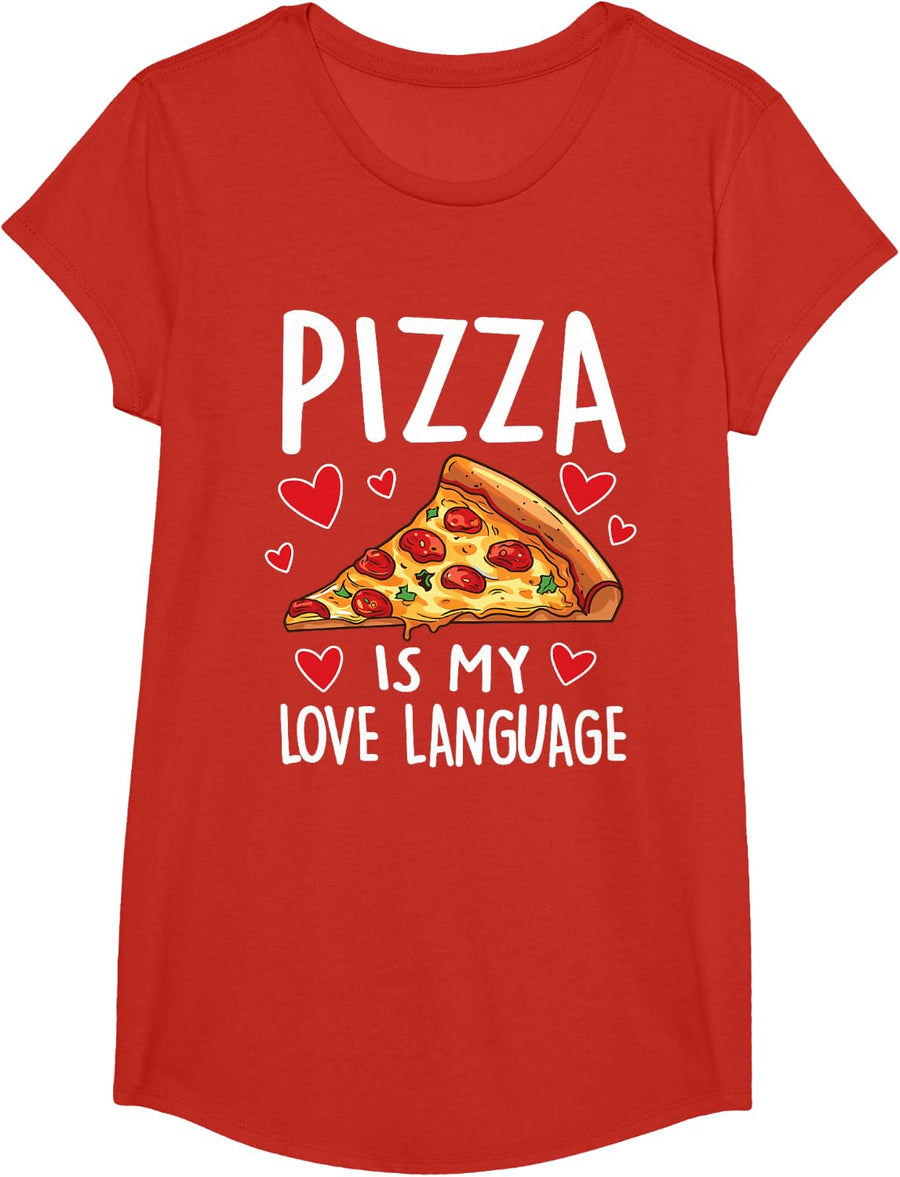 Pizza is My Love Language Mens Boys Funny Valentines Day T-Shirt - Girls Red