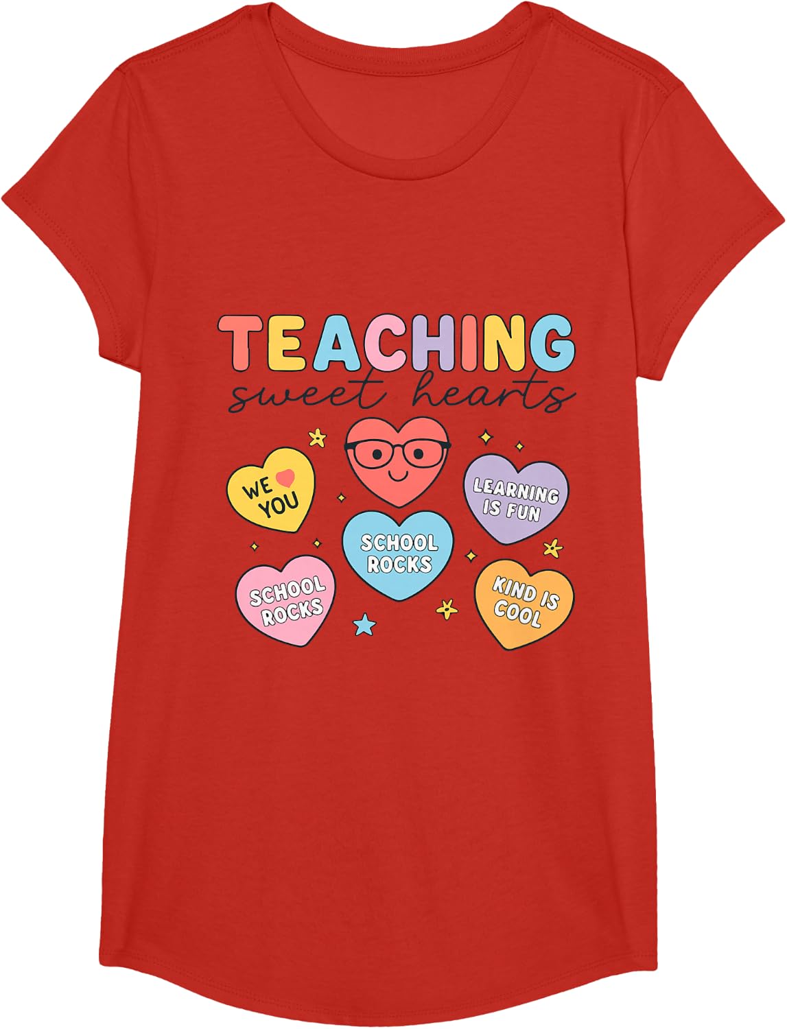 Teaching Sweethearts Teacher Valentine Heart Candy Women Day T-Shirt - Girls Red
