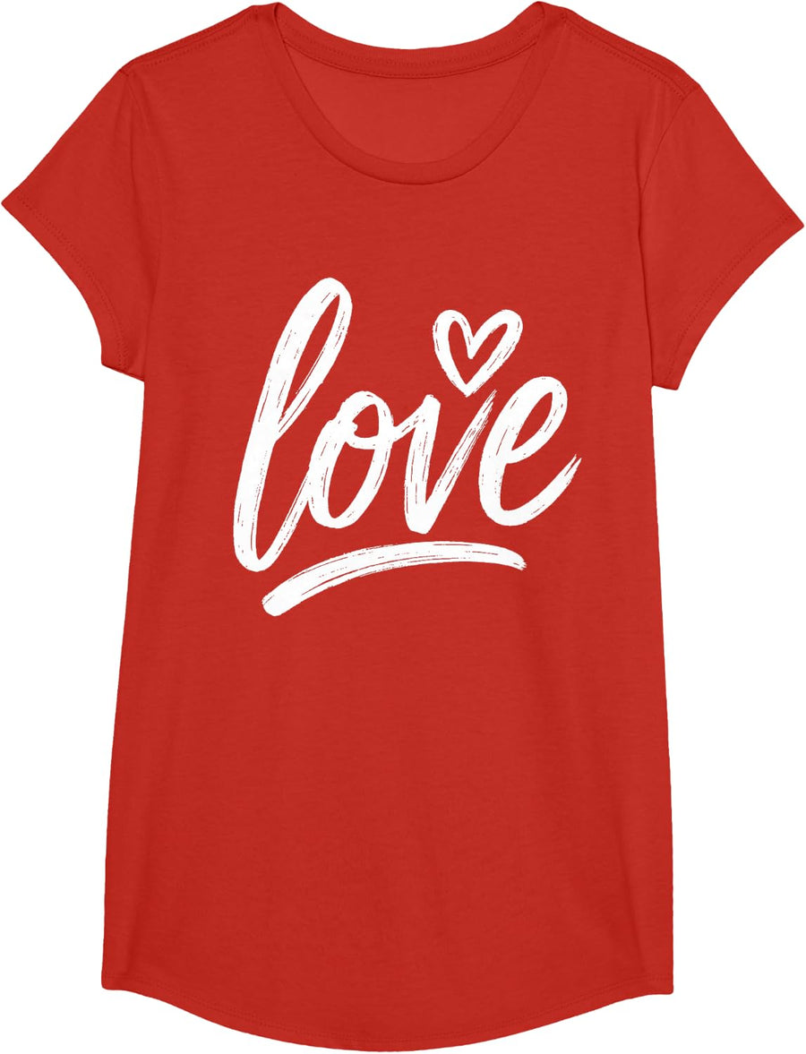 Love Heart Funny Valentines Day Men Women Teen Girl Boy Kids T-Shirt - Girls Red