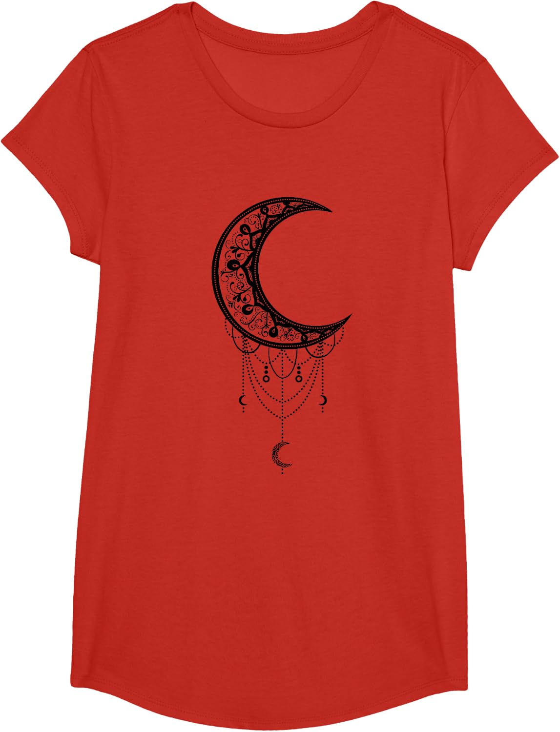 Crescent Moon Art Aesthetic Lunar Artsy Goth Witchy Moon Shirt Women Tees T Shirts - Girls Red