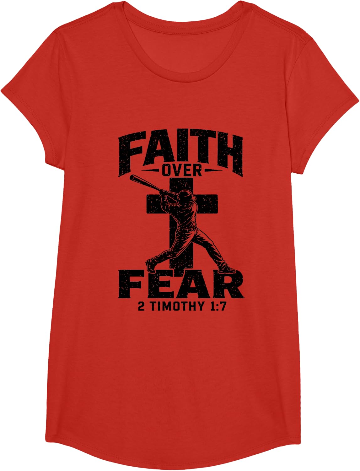 Christian Baseball Faith Over Fear Bible Verse Baseball Boys T-Shirt - Girls Red
