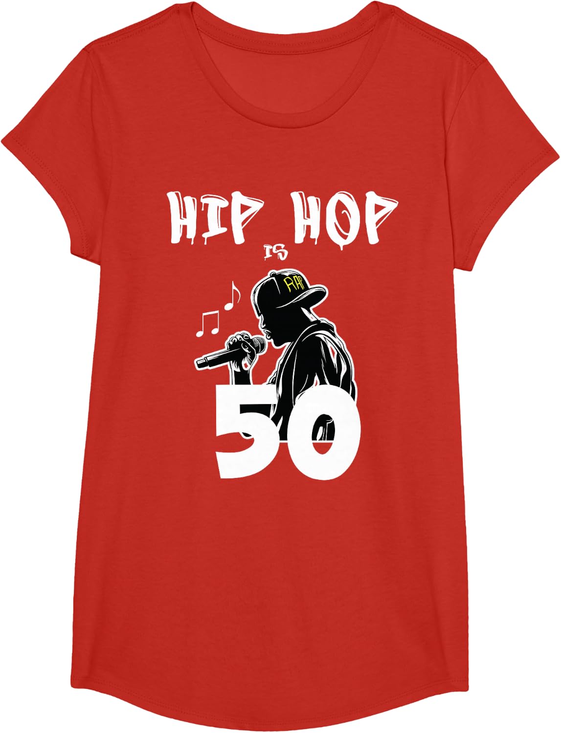 Hip Hop is 50 | 50th Anniversary Freestyle Rapper T-Shirt - Girls Red