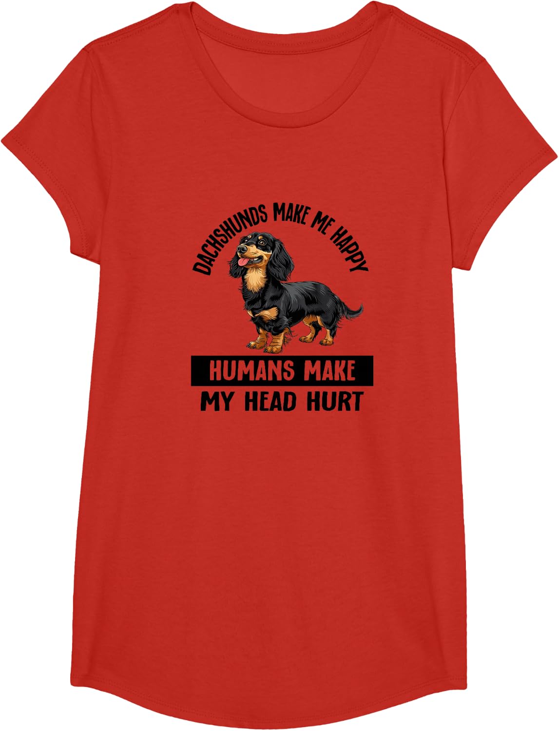 Funny Happy Black Long Haired Dachshund Lover Tee T-Shirt For Men And Women - Girls Red