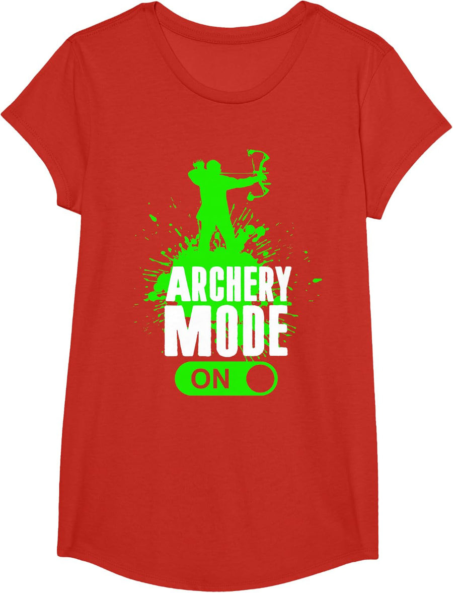Archery Mode On Cool Hunting Bow Arrow Men Kids Archer Gift T-Shirt - Girls Red