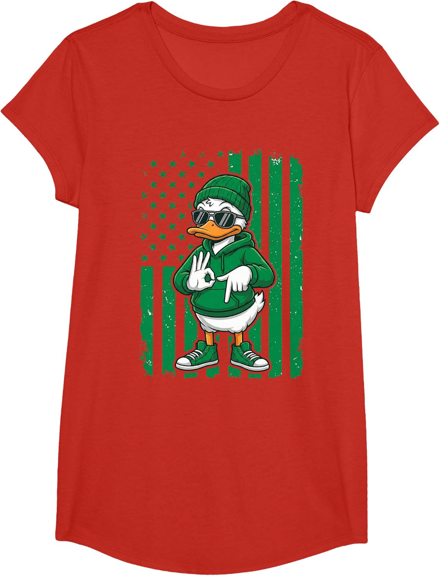 Funny Duck 67 US Flag Gen Alpha Slang Mens Womens Boys Kids T-Shirt - Girls Red