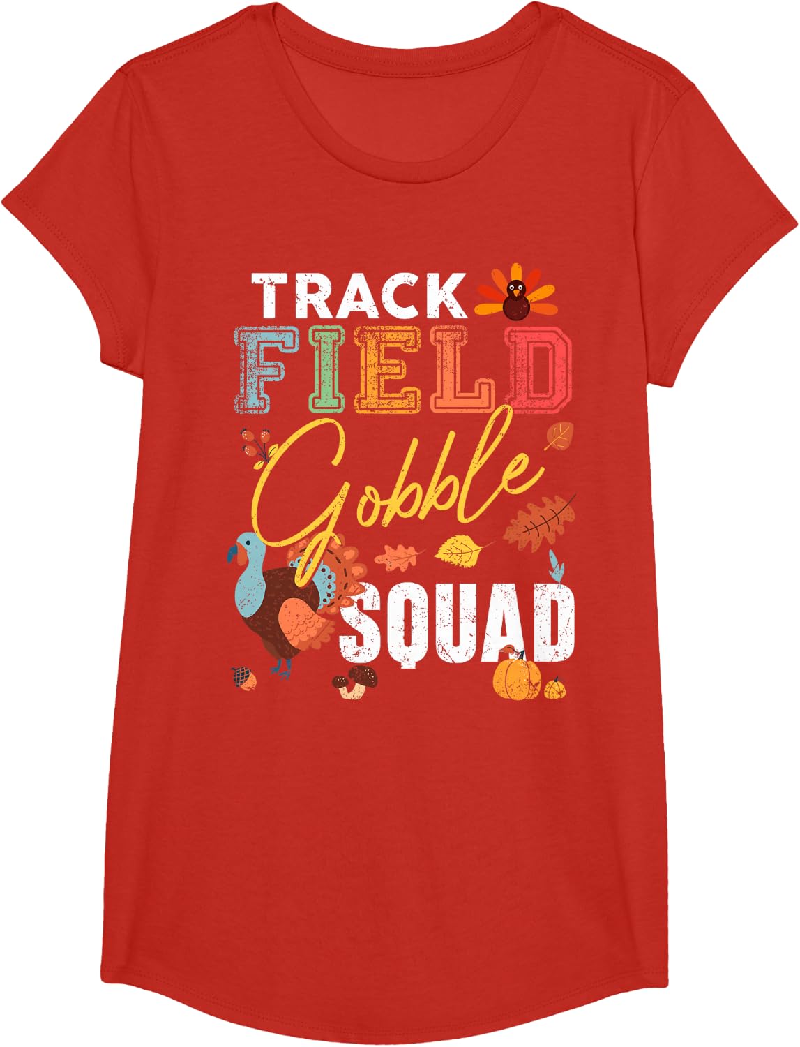 Track Field Gobble Squad Thanksgiving Match Athlete T-Shirt - Girls Red