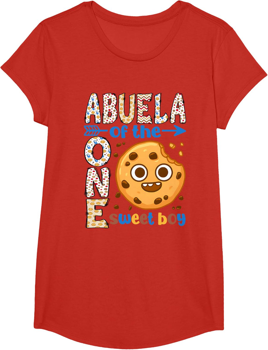 Abuela of The One Sweet Boy 1st Birthday Boy Cookies Milk T-Shirt - Girls Red