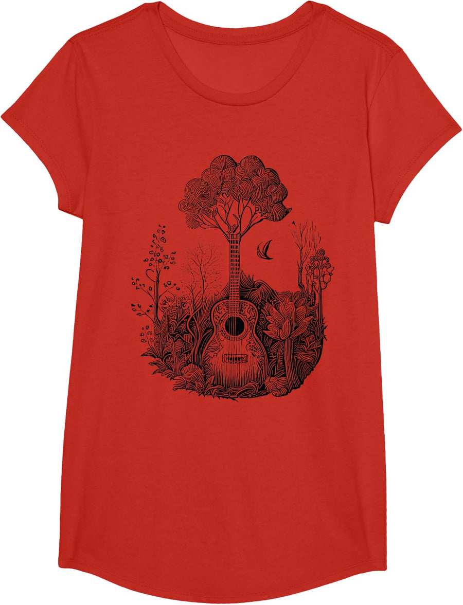 Acoustic Guitar With Plants And Trees Guitarist T-Shirt - Girls Red
