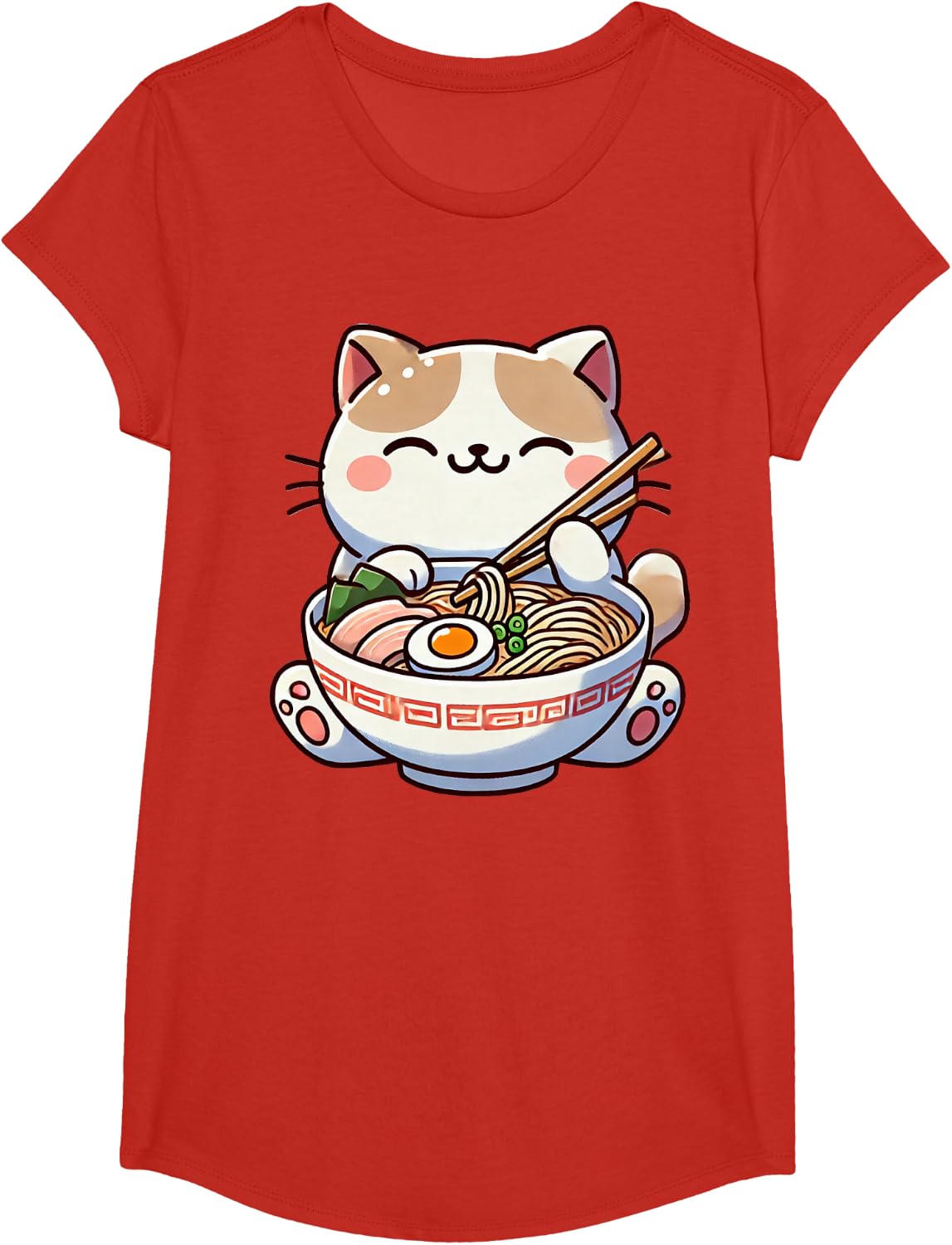 Ramen Cat Lover Gift Co. Kawaii Anime Japanese Kawaii Unisex-Adults & Kids T-Shirt - Girls Red