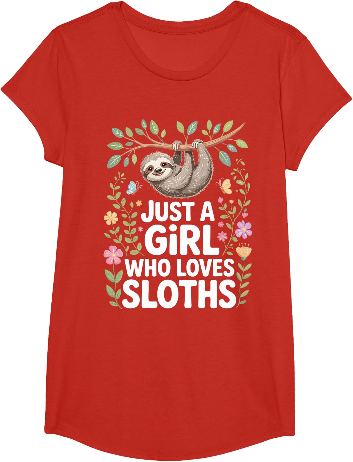 Funny Sloth Art for Women Girls Mom Lazy Sloth Lover T-Shirt - Girls Red