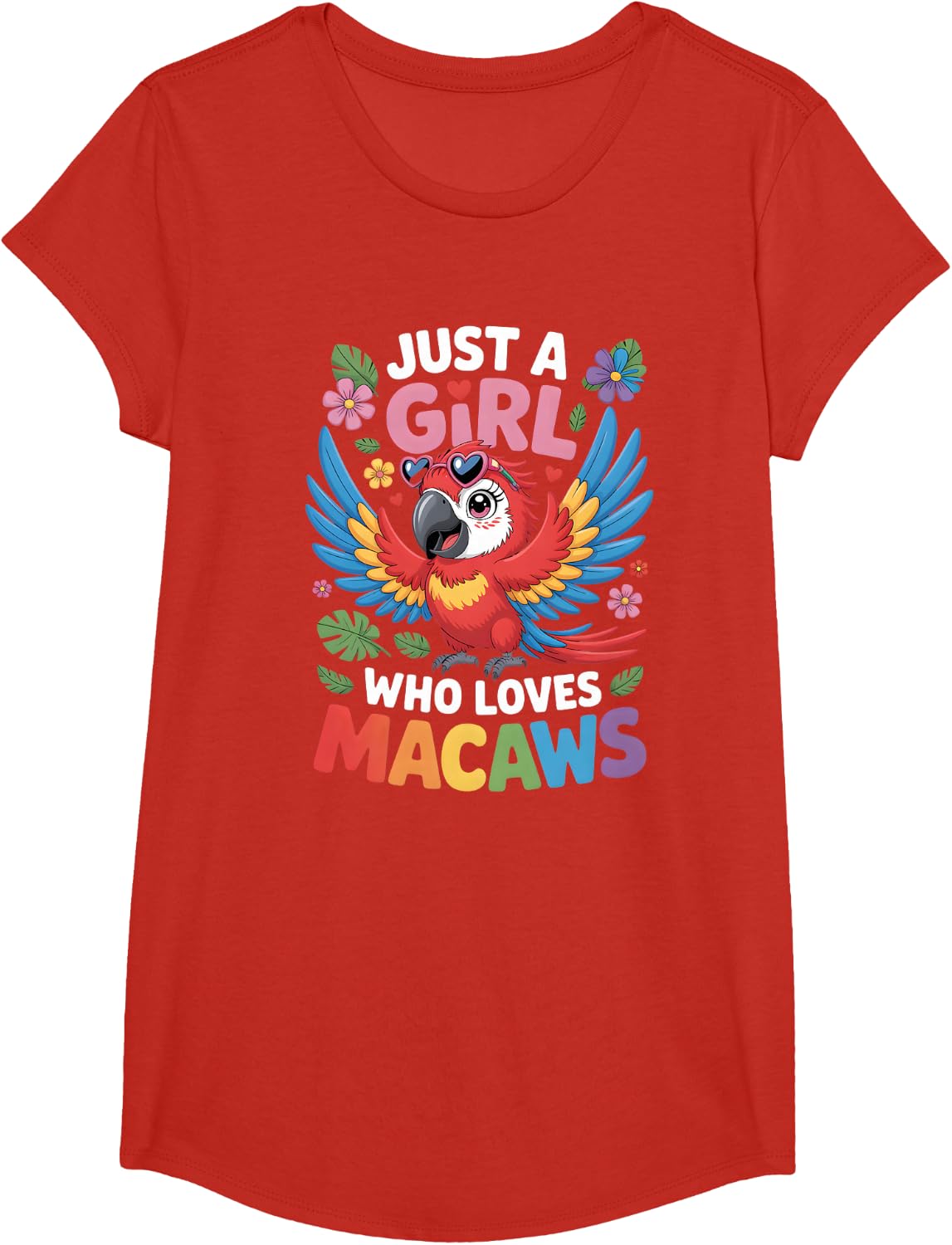 Girls Macaw T-Shirt - Girls Red
