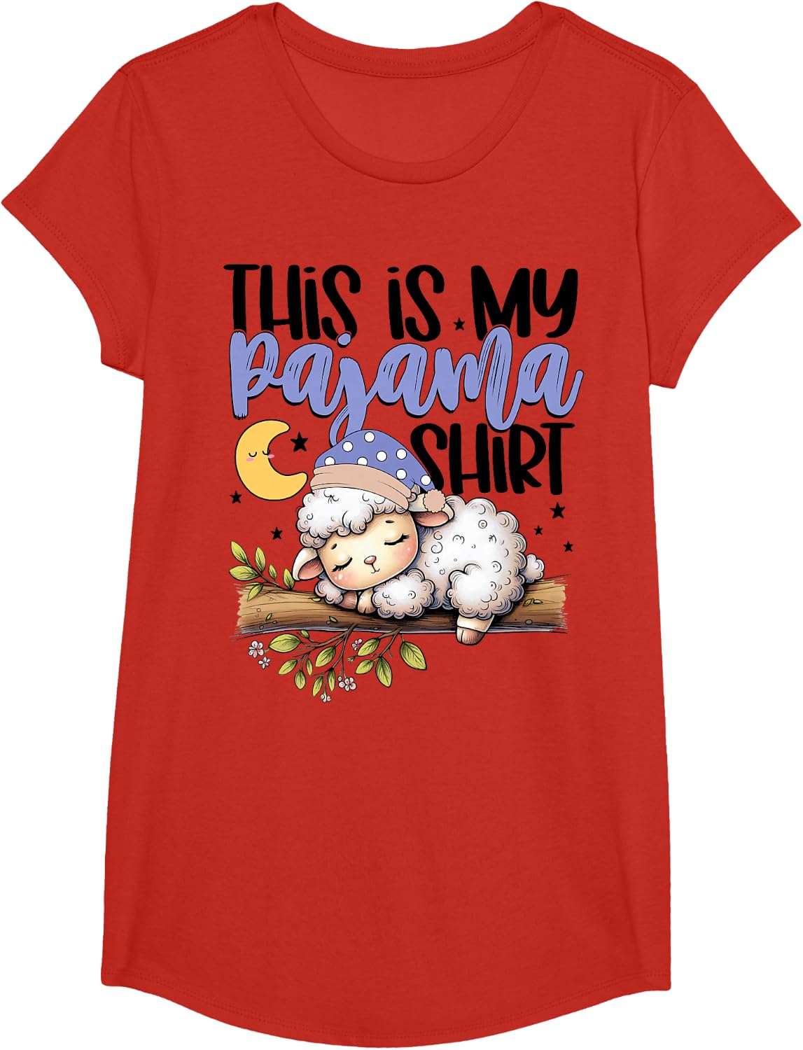Sleeping Lamb Pajama Cute Bedtime Animal T-Shirt - Girls Red