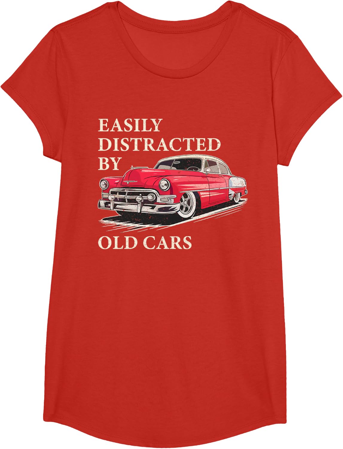 Easily Distracted By Old Cars Shirt Vintage Classic Car Guy T-Shirt - Girls Red