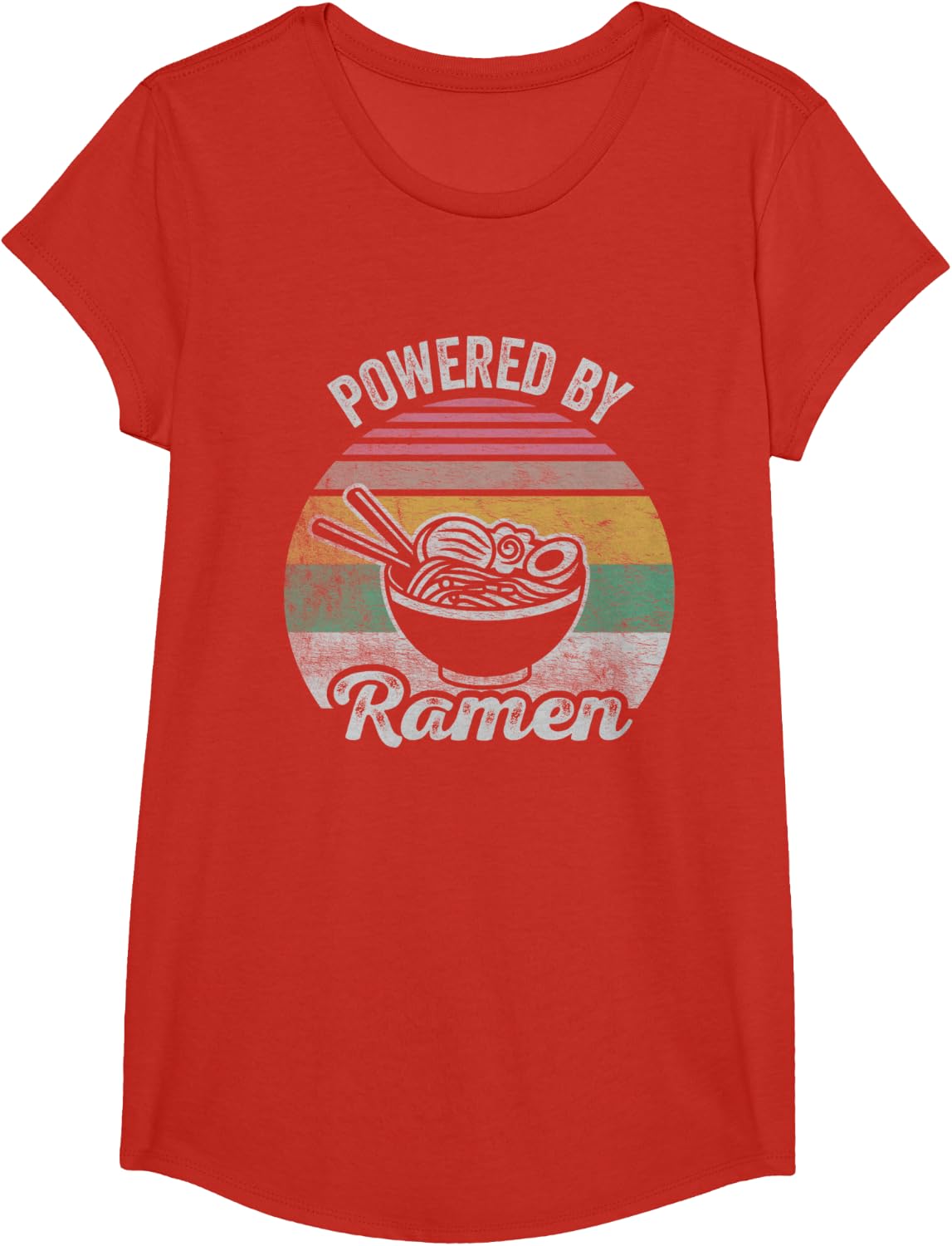 Retro Vintage Powered By Ramen Ramen Lover Gift T-Shirt - Girls Red