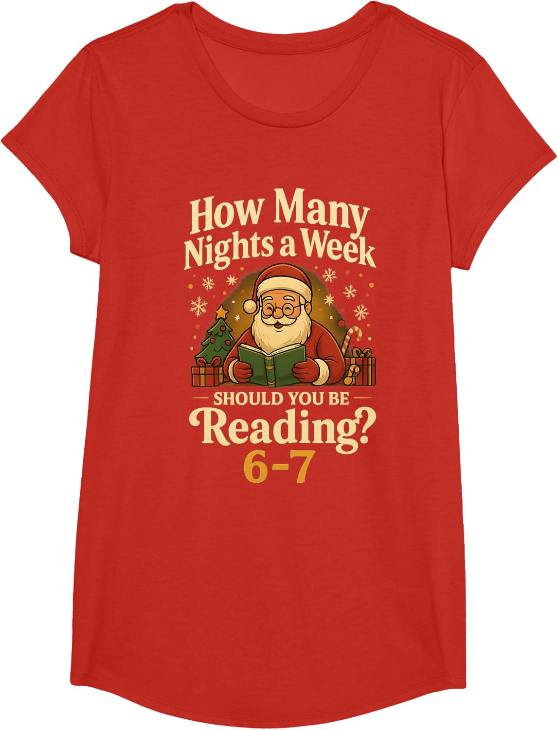 Funny Santa Reading 67 Meme Tee Christmas Teacher Book Lover T-Shirt - Girls Red