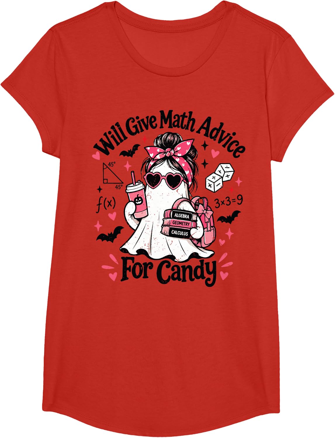 Women Math Teacher Halloween Costume Math Advice for Candy T-Shirt - Girls Red