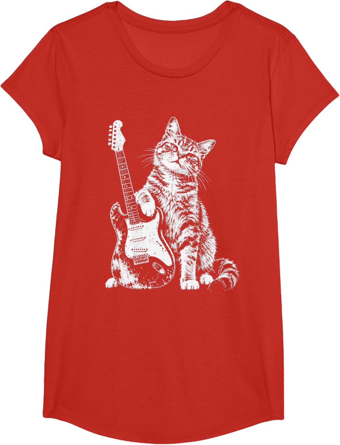Punk Cat Guitarist Y2k Grunge Aesthetic Guitar Player Kitten T-Shirt - Girls Red