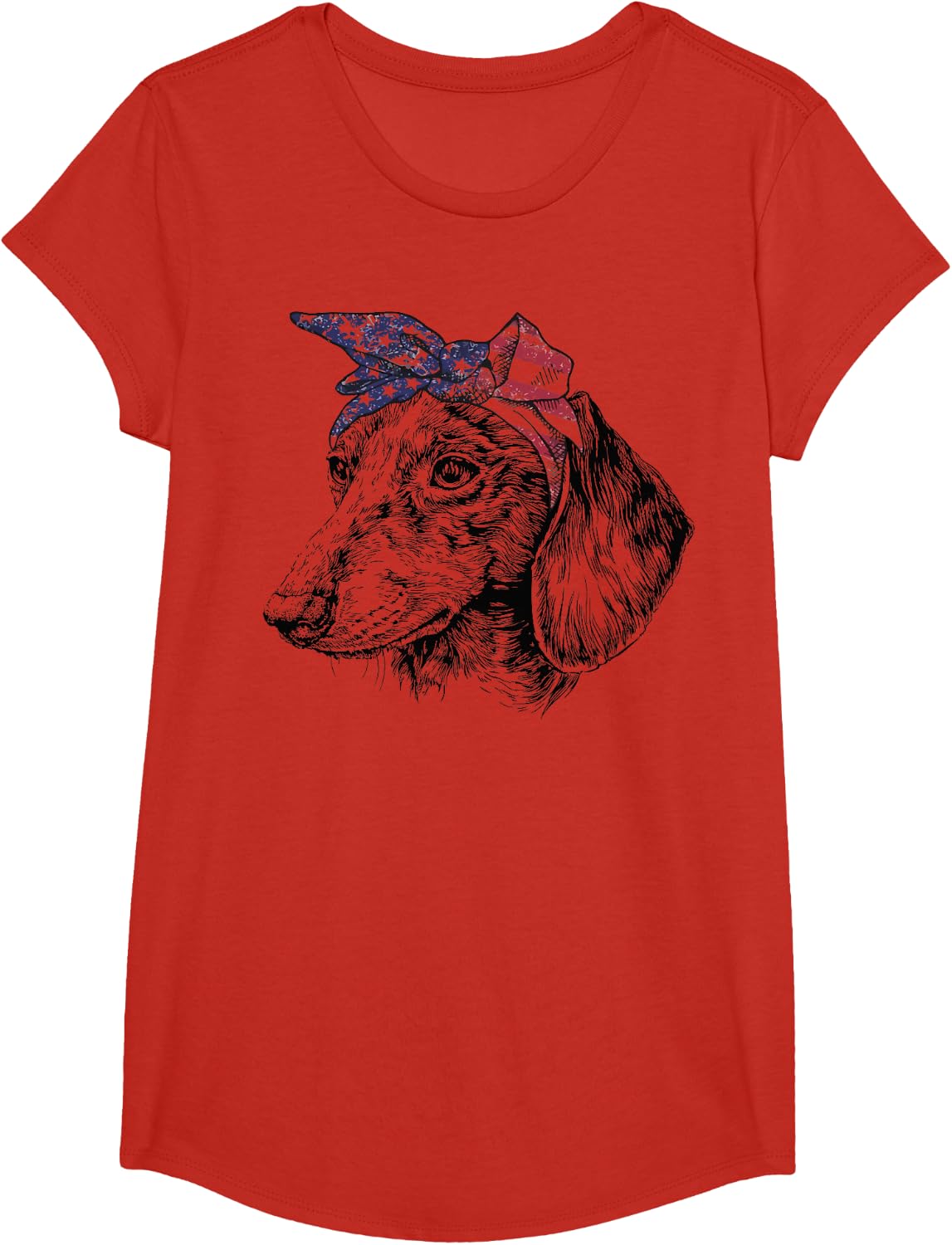Retro Vintage Dachshund Dog With Bandanna 4th of July T-Shirt - Girls Red