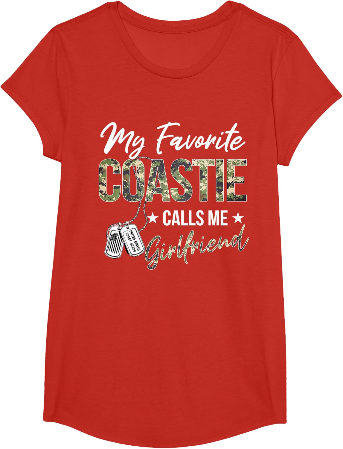 My Favorite Coastie Calls Me Girlfriend Proud Coast Guard T-Shirt - Girls Red