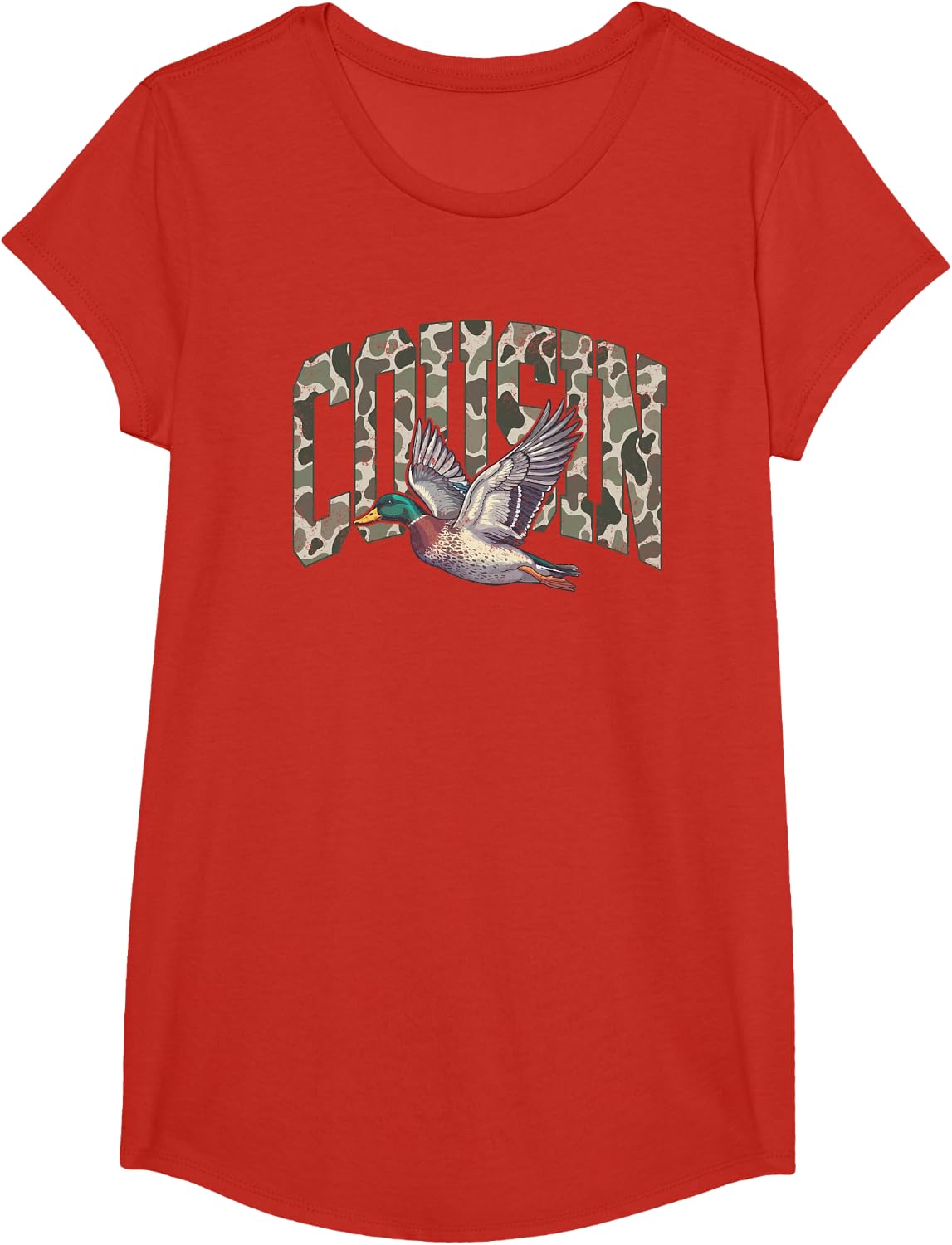 Cousin Camo Duck Hunting Party Mallard Duck Camouflage T-Shirt - Girls Red