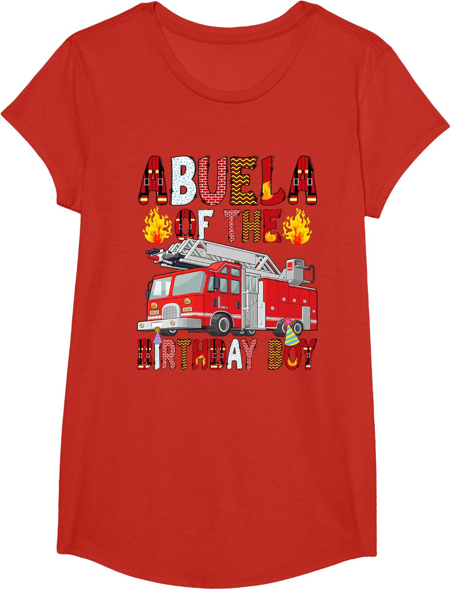 Abuela of The Birthday Boy Fire Truck Firefighter T-Shirt - Girls Red