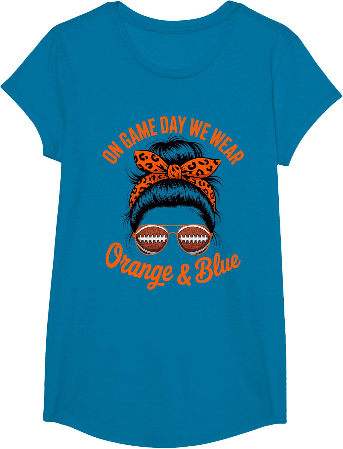 Retro Game Day WEAR Orange Blue Girl High School Sports Day T-Shirt - Girls Sapphire Blue
