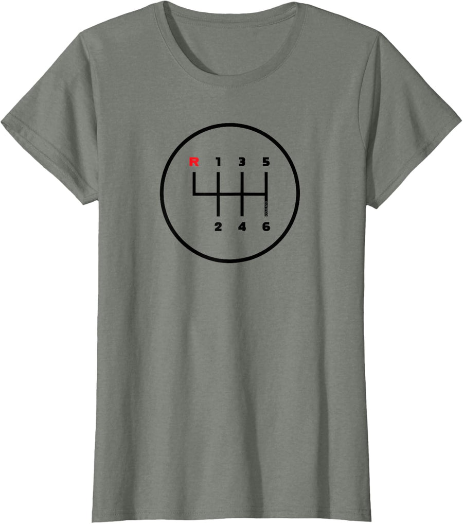 Car Manual Gear Shifter Knob Pattern Icon (6 Speed) T-Shirt - Olive Heather