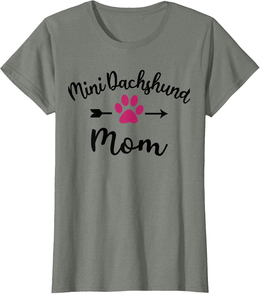Funny Mini Dachshund Mom for Doxie Weiner Dog Lovers T-Shirt - Olive Heather