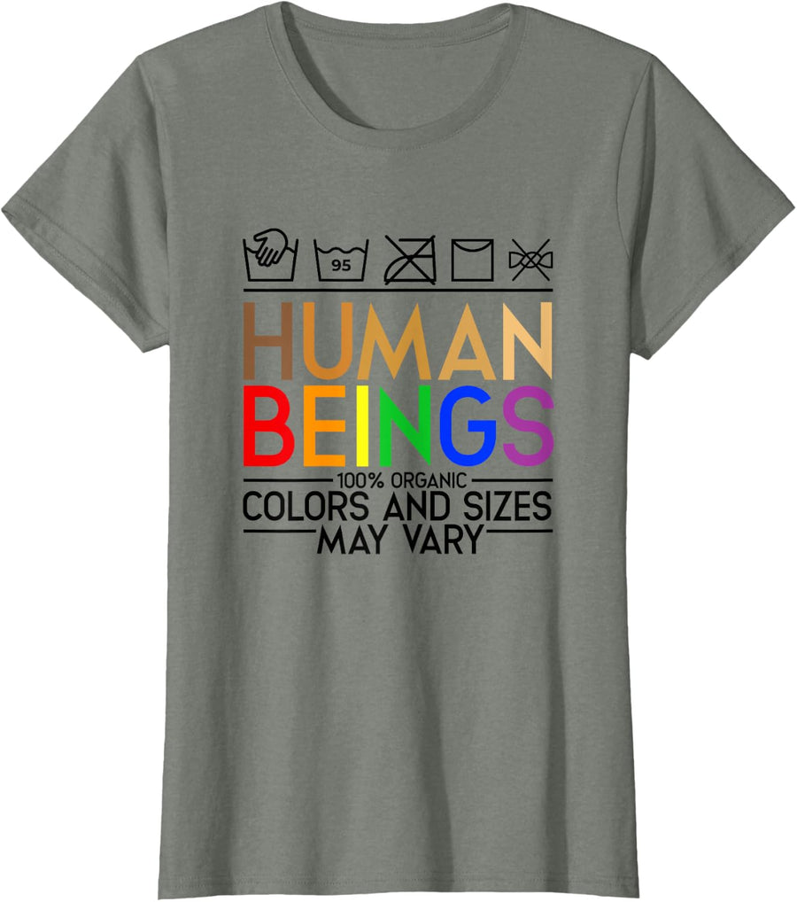 Human Beings 100% Organic Colors And Sizes May Vary LGBTQ Pride Tees T Shirts For Men Women - Olive Heather
