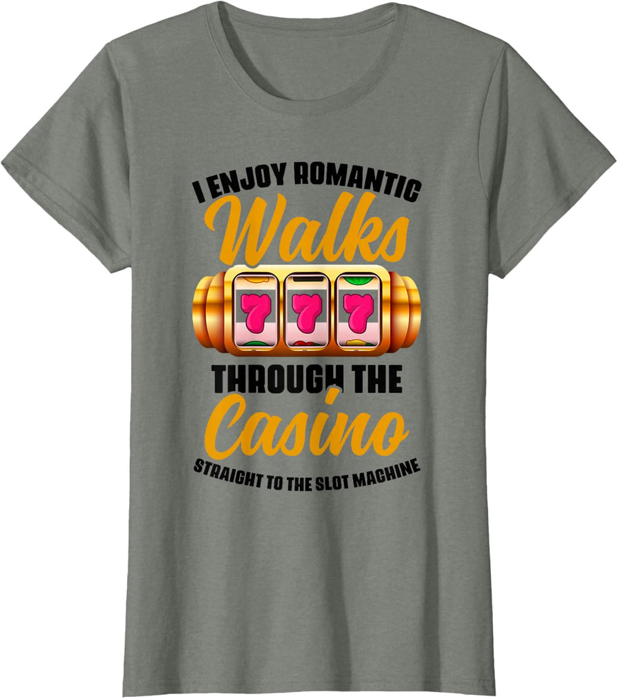 I Enjoy Romantic Walks Through The Casino Slot Machine T-Shirt - Olive Heather
