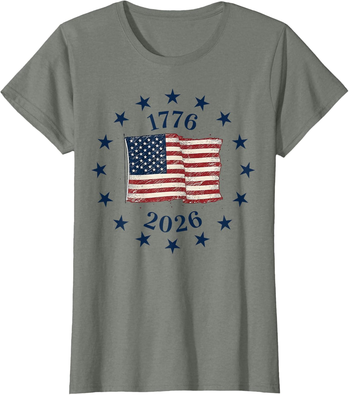 1776-2026 American Flag USA 250th Anniversary Men Women T-Shirt - Olive Heather