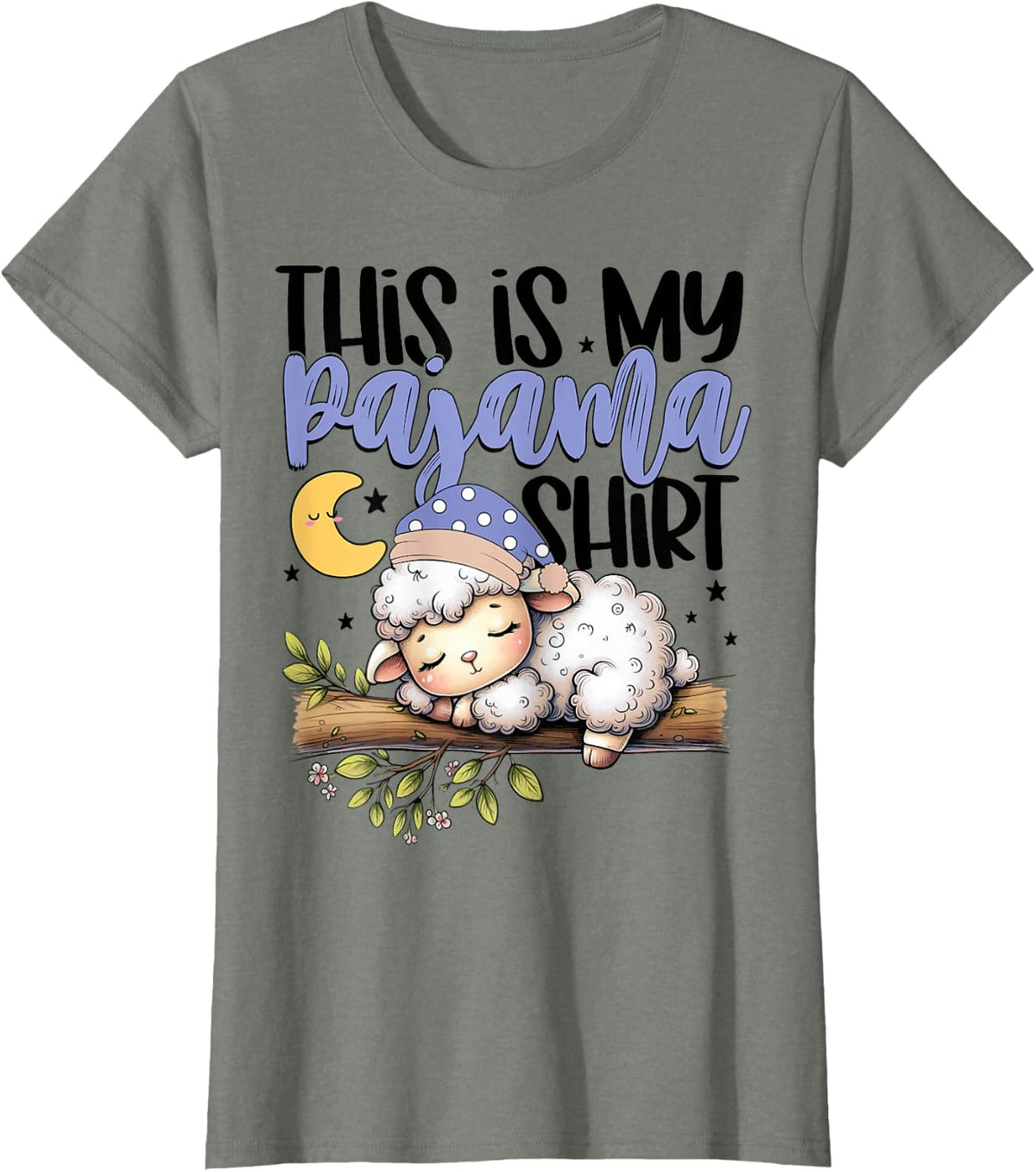 Sleeping Lamb Pajama Cute Bedtime Animal T-Shirt - Olive Heather