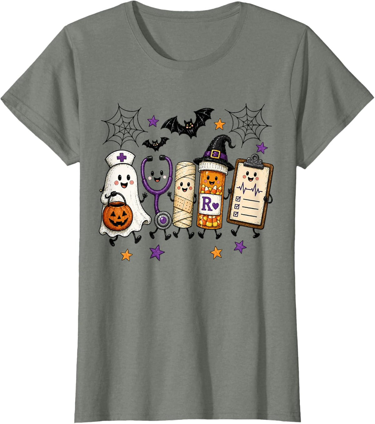 Nurse Doodle Supplies Ghost Spooky Season Halloween Nurse T-Shirt - Olive Heather