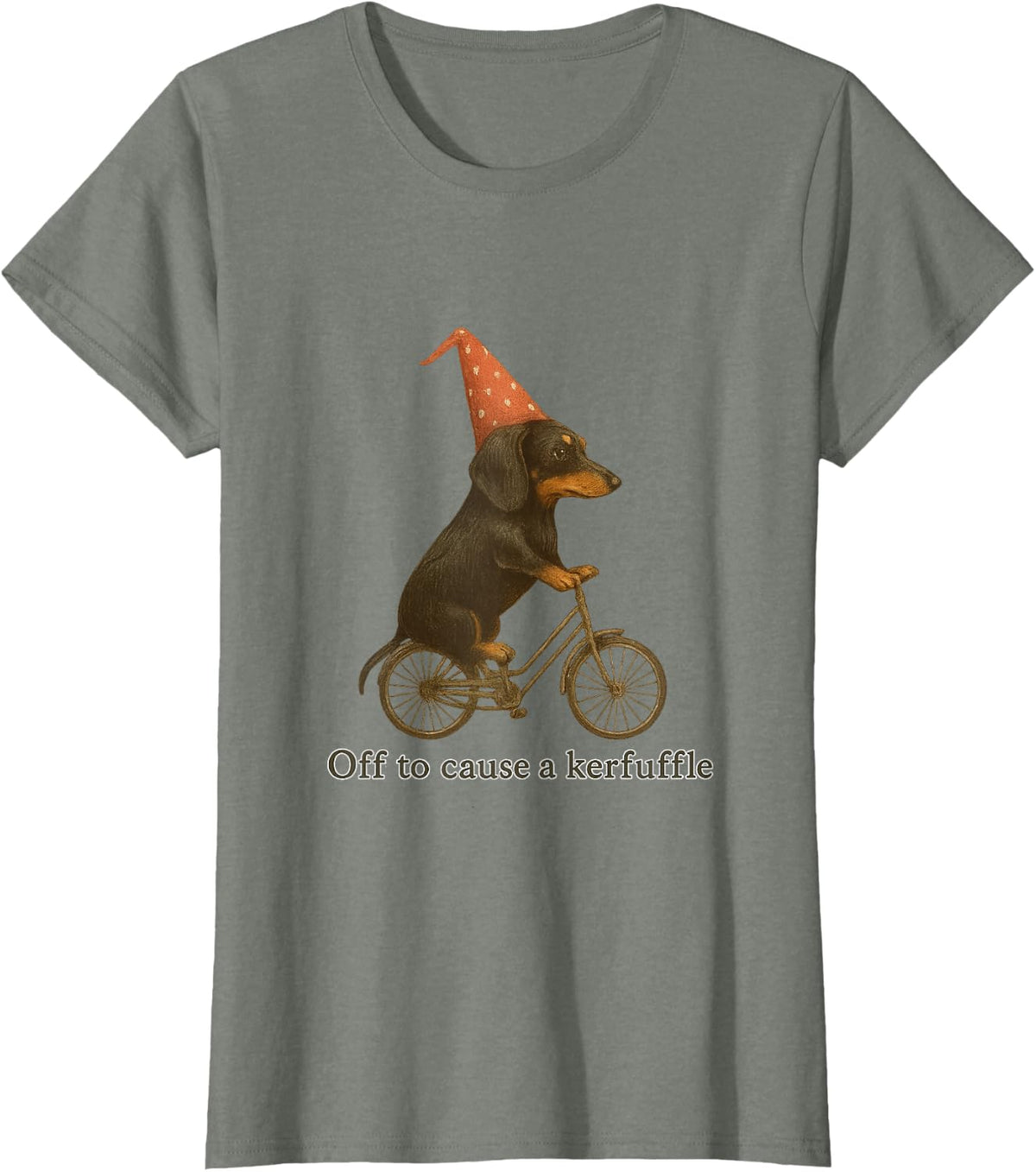 Off to Cause a Kerfuffle Funny Dachshund T-Shirt - Olive Heather