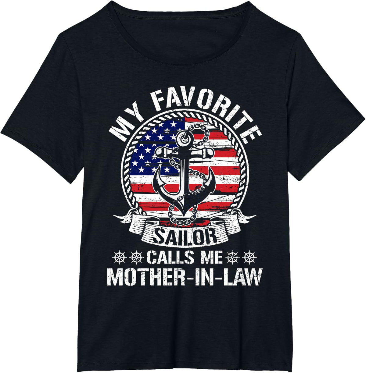 Proud Sailor Mother-in-Law Anchor Flag USA Family Matching T-Shirt - Black