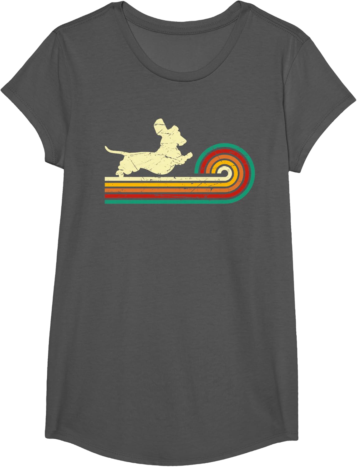 Dachshund dachshund dog silhouette retro gift T-Shirt - Girls Asphalt Grey