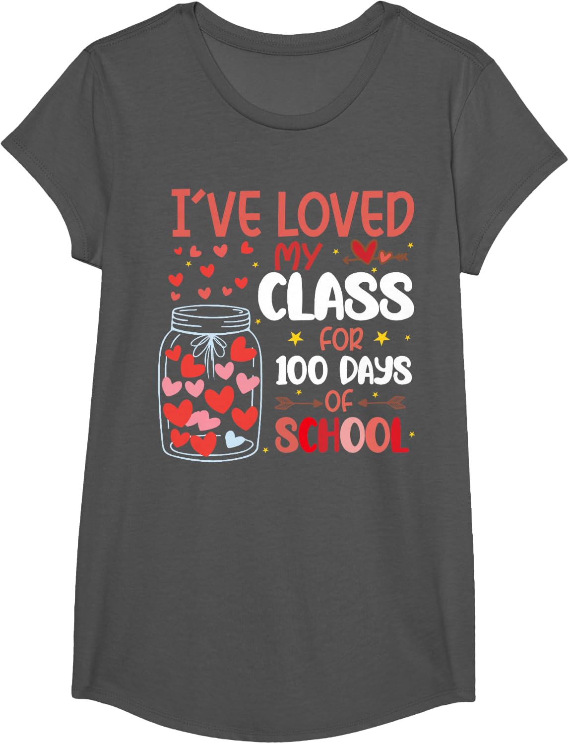 I've Loved My Class for 100 Days of School Valentines Day T-Shirt - Girls Asphalt Grey