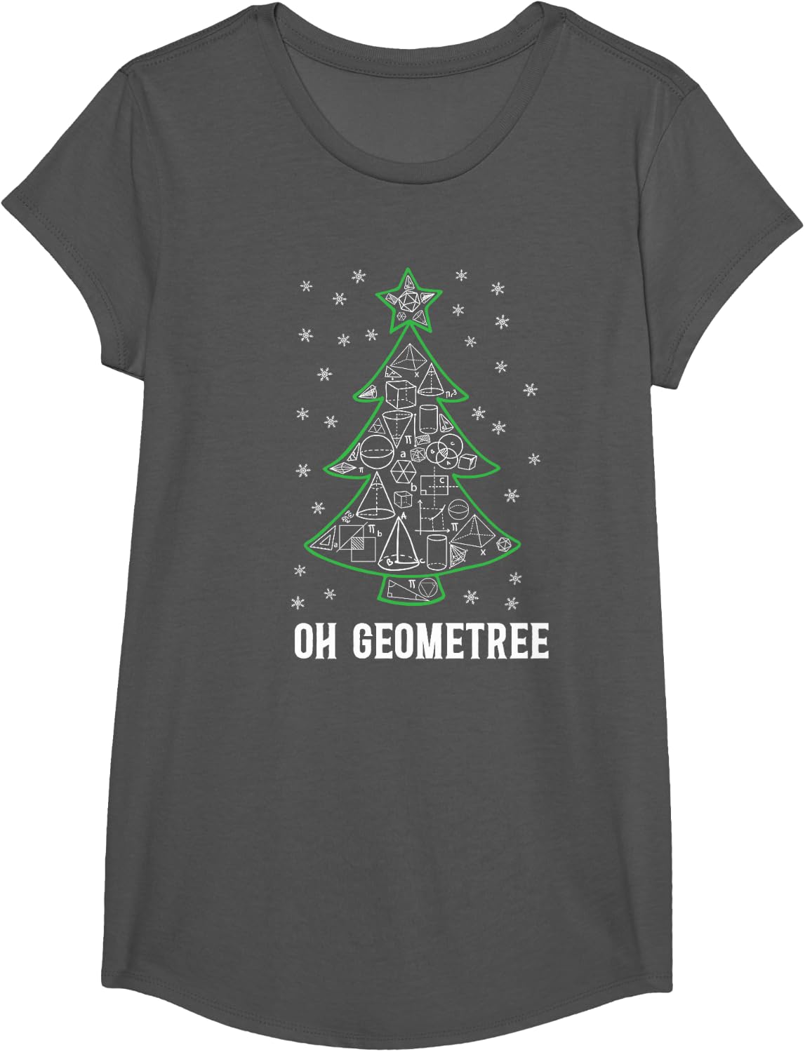 Math Nerd Student Christmas Tree Oh Geometree Geometry T-Shirt - Girls Asphalt Grey